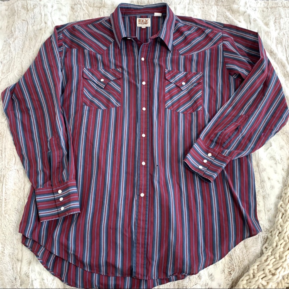 Vintage Ely Cattleman Striped Pearl Snap Button Up - Picture 9 of 13